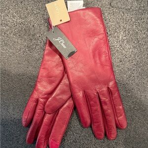 J.Crew Burgundy Leather Gloves Cashmere Lined Medium NWT